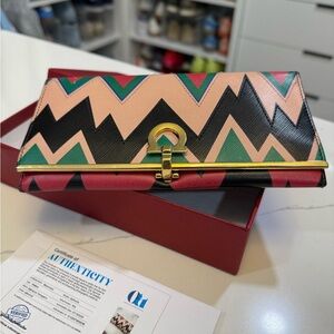 Salvatore Ferragamo Chic Multicolor Chevron Wallet Clutch
